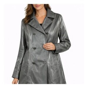 Banana Republic Womens Metallic Pewter Double Breasted Trench Coat Grey‎ Size M